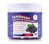 Elderberry Gummies for Kids & Adults - Sambucus Immune System Booster (90 Gummies) Allergy Cold Relief Supplement - Vitamin C Zinc Multivitamin, Organic, Vegan, Blueberry Flavor