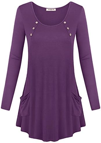 Jazzco Women's Long Sleeve Comfy Shirts with Pockets Swing Tunic Tops