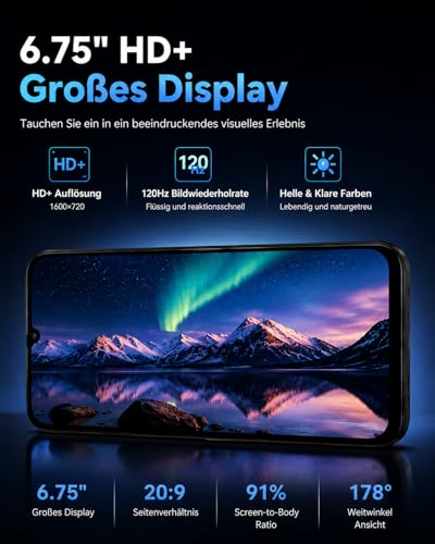 invens Note 5G Mobile Phone Without Contract + Bluetooth Headphones, 24GB + 256GB/1TB Android 15 Smartphone, 6.75 Inch HD+ Display, 5280mAh 64MP + 16MP, Dual SIM/Face ID/NFC/Fingerprint/3.5 mm Jack