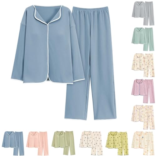 Women'S Nightwear Pyjamas for Women 2 Piece Set Loungewear Long Sleeve Nightwear 2 Piece Pyjama Trousers Comfortable Ladies Loose Fit Soft Pjs Co Ords Sets for Women