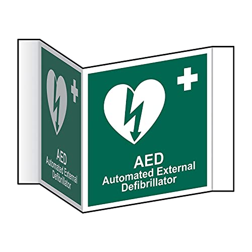 AED Defibrillator Location 3D Projection Sign - Green/White, Self-Adhesive Mounting Strips, Double-Sided W200mm x H200mm, Workplace & Public Area Emergency Marker