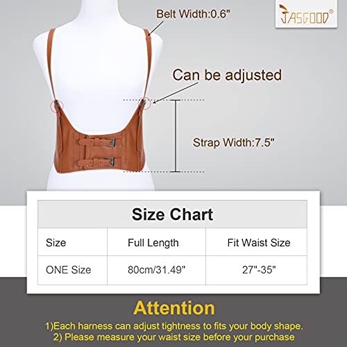 JASGOOD Women Fashion Faux Leather Waist Belts Steampunk Underbust Black Corset for Dress Set of 2(Black+Brown,Fit Waist Size 27\