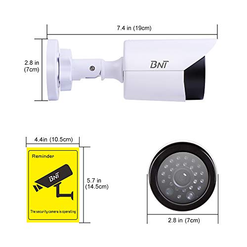 Dummy Security Camera, BNT Fake Security Camera System with One Red LED Light at Night + Bonus Warning Sticker - for Home and Businesses Indoor/Outdoor (2 Pack, White)