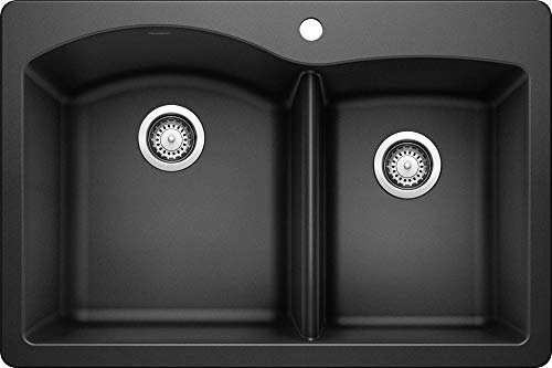 Blanco 440215 Diamond Double-Basin Drop-In or Undermount Granite Kitchen Sink, Anthracite