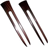 JWL (2) Rosewood Two Prong 6 Inch Straight Hair Stick Pick Pic Pin Fork - Hawaiian Style