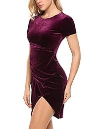 ANGVNS Vestido informal de terciopelo plisado con hombros descubiertos y mini manga de hombro para mujer