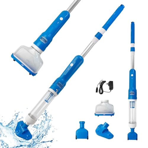 Pool Vacuum Cleaner with Battery, 3 in 1 Portable Pool Vacuum with Telescopic Handle, Wireless Pool Vacuum for Small Pools, Spas, Hot Tubs