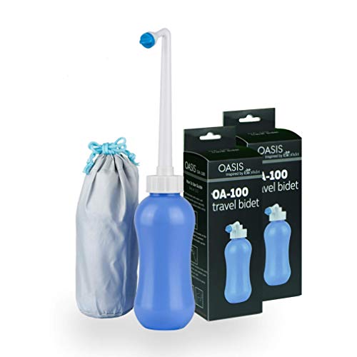 Oasis OA100 Bio Handheld Personal, Portable, On-The-Go, Bidet with 450ML Water Capacity, Extra Long Pointed Nozzle Spray and Travel Bag Included-2 Pack,
