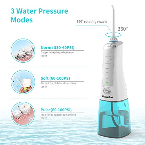 Oral Irrigator, Dental Flosser Waterproof Teeth Cleaner with 6 Jet Tips 300ML Water Tank for Home, Travel Use, Adults and Kids