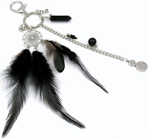 Dream Catcher Fashion Feather Keychain | Natural Opal Stone and Feather Designed Keyring | Silver Love Letter Handbag Accessory