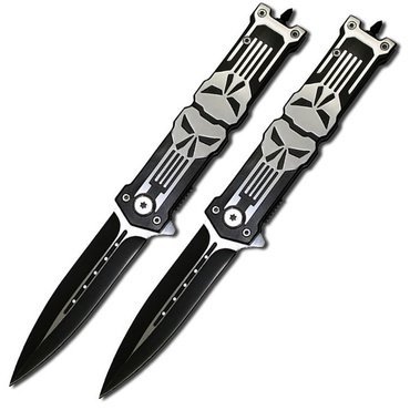2X Lot of 2 Rogue River Tactical Knives The Punisher Navy Seal Combat Rescue Spring Assisted Opening Pocket Knife