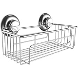Gecko-Loc Deep Shower Shelf Caddy Storage Basket Shampoo Conditioner Holder w Vacuum Suction Cups No Hooks No Drilling - Sponge Shampoo Conditioner Holder- Stainless Steel - ADHESIVE DISKS NOW INCLUDE