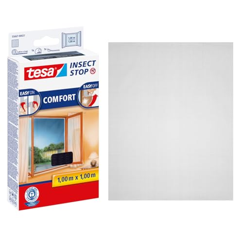 tesa Insect Stop COMFORT for Windows - Window Screen with Self-Adhesive Hook & Loop - Insect Mesh - in Anthracite, 100 cm x 100 cm