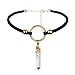 KISSPAT Choker Necklace Black Natural Clear White Quartz Crystal Pendant for Women