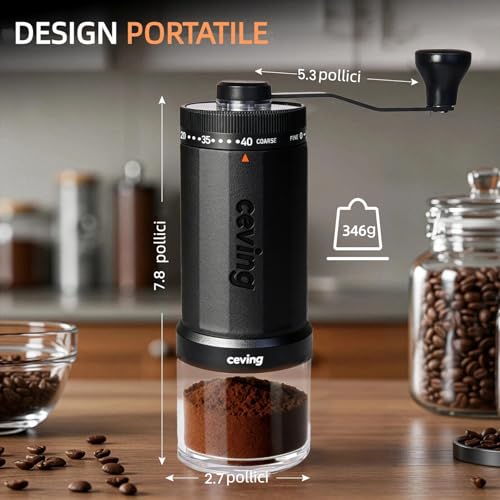 CEVING World's First 60g High Capacity Manual Coffee Grinder, Black | Portable Grinder with 40 Settings Ceramic Conical Grinder for Pour Over French Press Camping Travel Gift