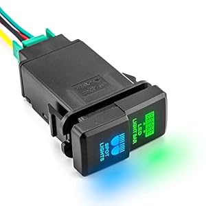thumbnail image 2 of Dual Push LED Backlit Switch For Toyota 4Runner, Tacoma, Tundra – Blue/Green Light, Fits 1.54"x0.83" Slot 2 of 11