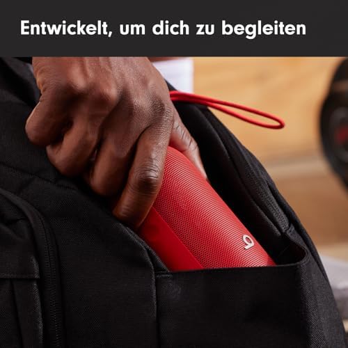 Pill Tragbarer Bluetooth-Lautsprecher, Bis zu 24 Stunden Akkulaufzeit, Wasserabweisend, Kompatibel mit Apple & Android, Kraftvoller Sound für Zuhause, Outdoor - Signalrot