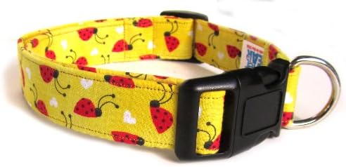 Adjustable Dog Collar in Yellow Ladybugs (U.S.A. Made)