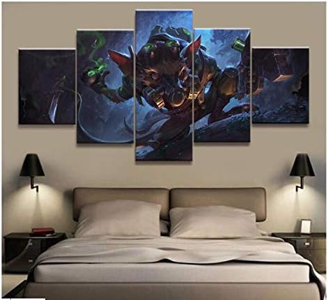 KPWAN Prints on Canvas 5 Piece League Of Legends Twitch Game Poster Home Decor Modular Picture Wall Art Painting(A) With Frames [Energy Class A+]