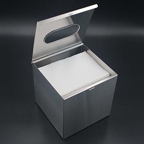 JunSun Square Paper Facial Tissue Box Holder Cover -Wall Mounted or Freestanding Use for Bathroom Vanity Countertops, Bedroom Dressers, Night Stands, Desks and Tables - Stainless Steel, Brushed Nickel