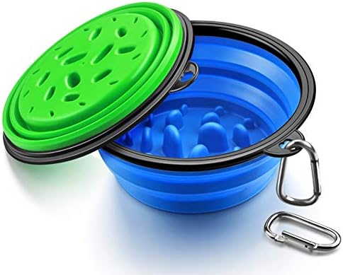 URWOOW Collapsible Foldable Slow Feeder Pet Dog Cat Puppy Silicone Travel Pet Slow Feeding Bowl Dog Water Dish Cat Port (2pack 5 inch)
