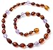 Baltic Amber Teething Necklace Made with Amethyst Beads - Size 12.6 inches (32 cm) - Polished Cognac Amber Beads - BoutiqueAmber (12.6 inches, Cognac Bean/Amethyst)