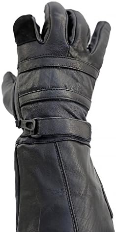 Real Leather Long Gauntlet Motorcycle Biker Riding Gloves - Extra Large