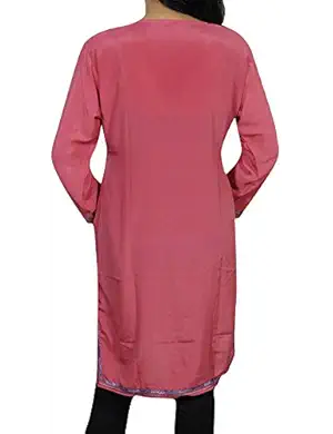 Womens Meagan Silk Tunic Dress Rose Pink Floral Embroidered Shirt Dresses Large