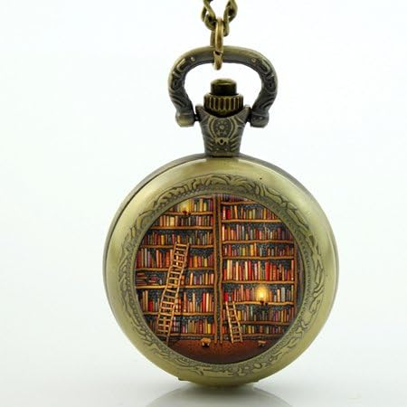 Antique Bronze Vintage Book Pocket Watch Necklace Library Pocket Watch Book Lover Watch