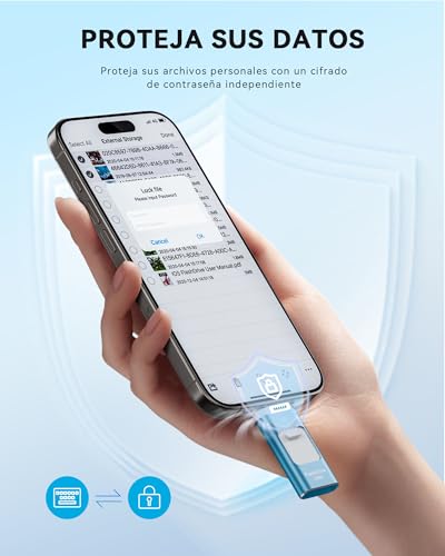 ROSPE MFi Pendrive 256GB for iPhone, External USB Flash Drive for iPhone, USB C Lightning Pendrive Compatible with Phone/iPad, Android and PC, USB 3.0 for Backup Photos, Videos and Mobile Data, Blue