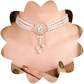 Xerling Vintage 1920s Layered Faux Pearl Choker Necklaces Imitation Pearl Rhinestones Pendant Chains Flapper Costume Necklaces for Party