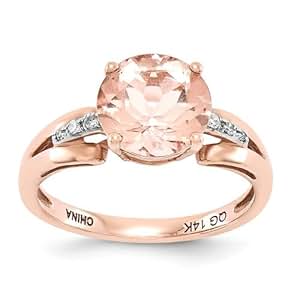 Amazon.com: Solid 14k Rose Gold Diamond and Simulated Morganite Round Engagement Wedding Ring 