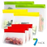 Stand-Up Reusable Sandwich Bags (Set of 7) - Reusable Snack Bags For Kids Premium Reusable Food Storage Bags for Women Reusable Ziplock Bags Keeps Food Fresh Lunch Baggies Are Freezer Safe