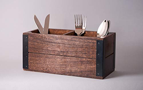 Christmas Gifts Wooden Utensil Cutlery Holder Caddy Flatware and Silverware Organizer Spoons, Forks, Knifes and Napkin Supplies - Thumbnail 2