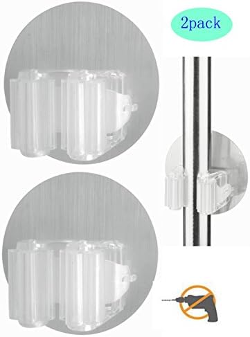 Mop and Broom Holder Gripper Hook (2Pack) Self Adhesive Wall Mounted Organizer For Home&amp;Bathroom&amp;Kitchen Storage,By iRomic