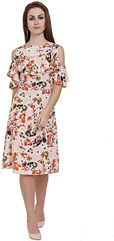 Forelevy Multi Color/Flower Printe Polycrep Short Dress for Women's