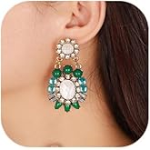 Denifery Rhinestone Dangle Statement Earrings for Women Turquoise Earrings Crystal Chandelier Drop Earrings Fashion Earrings for Prom Wedding (Green)