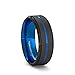 Duke Collections Mens Wedding Band 8mm Black Brushed Tungsten Ring Thin Blue Groove Step Edge Comfort Fit
