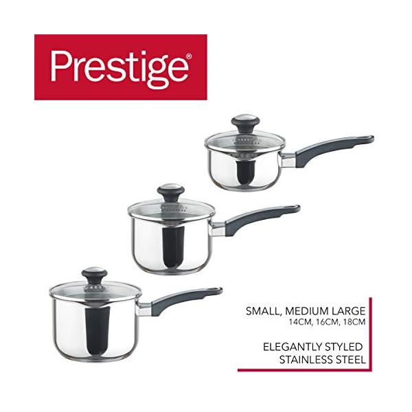 Prestige-Everyday-Cookware-Set-Stainless-Steel-5-Piece-Non-Stick Prestige Stainless Steel Non Stick Pots and Pans Set of 5 - Suitable as Induction Hob Pan Set with Straining Lids…
