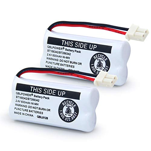 QBLPOWER BT166342/266342 Replacement Battery 2.4V 600mAh Ni-Mh BT162342 BT262342 BT183342 BT283342 CS6114 CS6419 CS6719 EL52300 CL80111 Cordless Phone Battery(2 Pack)