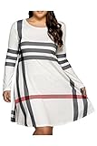 Pink Queen Women's Plaid Printed Plus Size Dress Casual T Shirt Tops