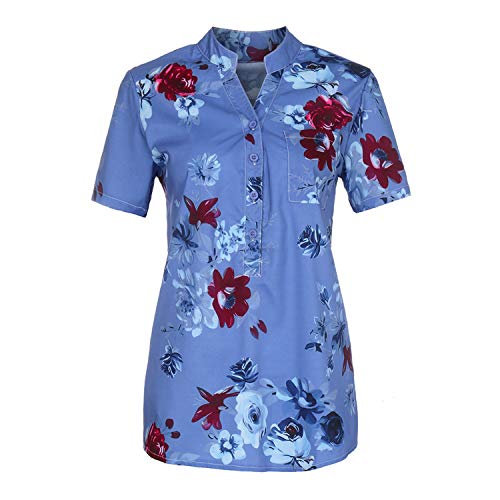 Soluo-Women-Bohemian-Short-Sleeve-Floral-Print-Tunic-Top-Blouse-Casual-V-Neck-Button-Down-Collar-Blouses-Shirts