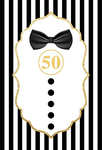 AOFOTO 5x7ft Happy 50th Birthday Backdrop Abstract Bow Tie Button Dress Fatherhood Photography Background Father Man Dad Bday Party Decor Family Black and White Striped Banner Studio Props Wallpaper