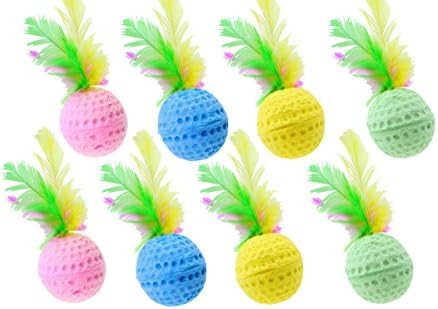 Nargos1.5 Dia Colorful Golf Sponge Foam Balls Cats Toys with Feathers-Christmas Version (8 Pack)