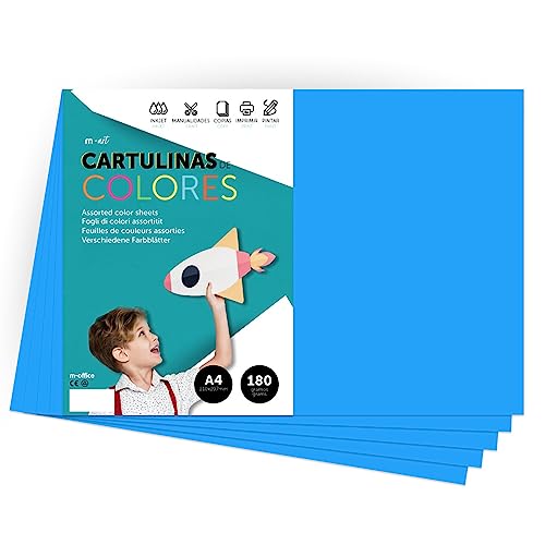 Farbkarton, A4-Farbkarton, kräftige Farben, 180 g, für Bastelarbeiten, Drucken Sie Ihre Dokumente und kreativen Designs, A4-Farbblätter, m-office (250 Blatt, mittelblau)