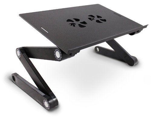 Lavolta Adjustable Vented Laptop Table Aluminium Notebook Desk Portable Stand Tray with Mouse Board and CPU Fan Cooling Pad - Black