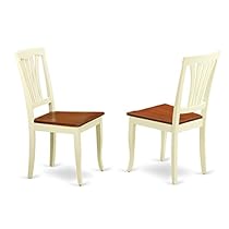 East West Furniture AVC-WHI-W Dining Chair Set with Wood Seat, Buttermilk/Cherry Finish, Set of 2