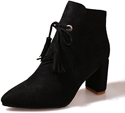 HOESCZS Boots Women's Autumn And Winter New Tassel Boots Women'S Martin Boots High Heeled Thick With Pointed Women'S Shoes Boots