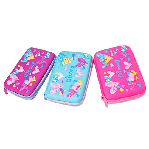 Cute Heart Patterns 3D Embossed Design Hard Shell Pencil Case with Big Capacity Stationery Pouch with Compartments for Kids (Blue)