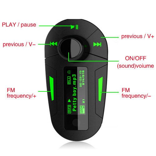 Car Kit MP3 Player Wireless FM Transmitter Music Player LCD USB SD MMC with Wireless Remote Control Green